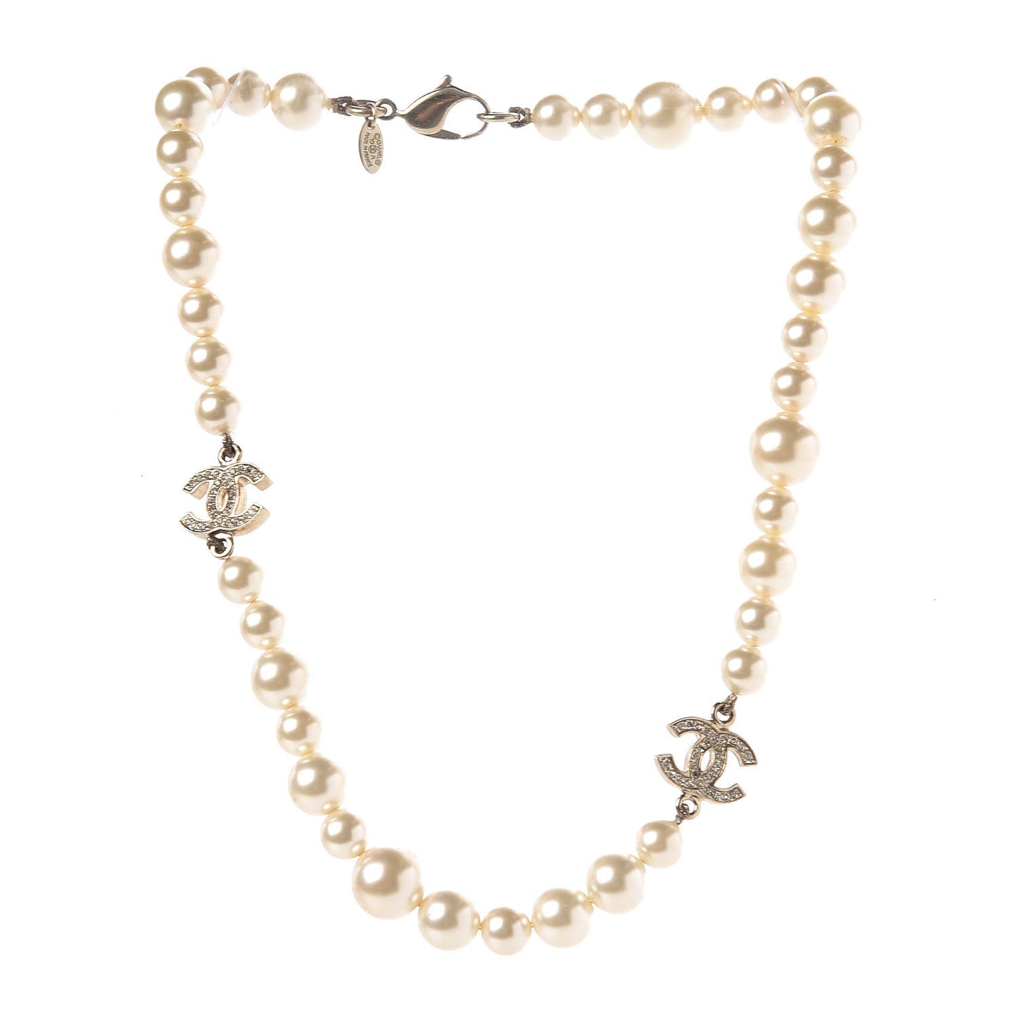 Crystal Pearl CC Short Necklace Gold