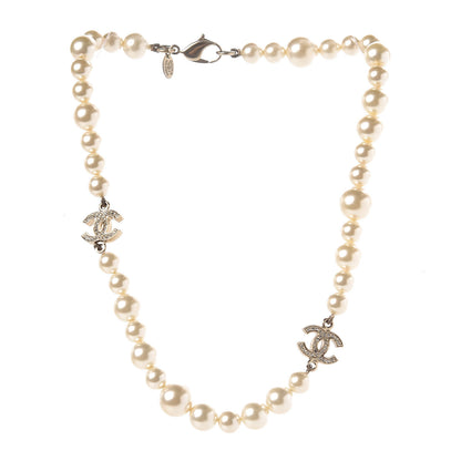 Chanel Crystal Pearl CC Short Necklace Gold 3 of 7
