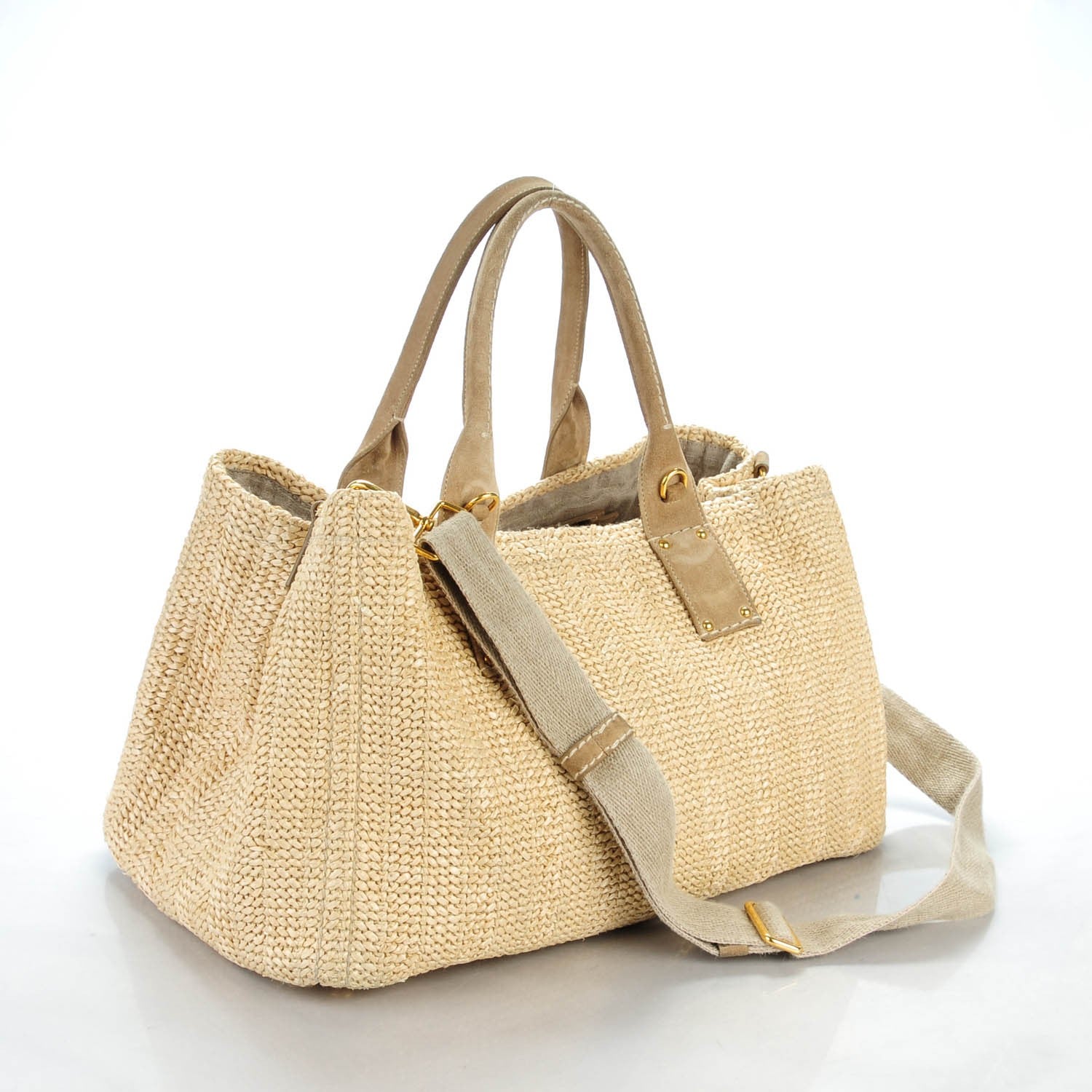 Prada Raffia Suede Tote Naturale 3 of 8