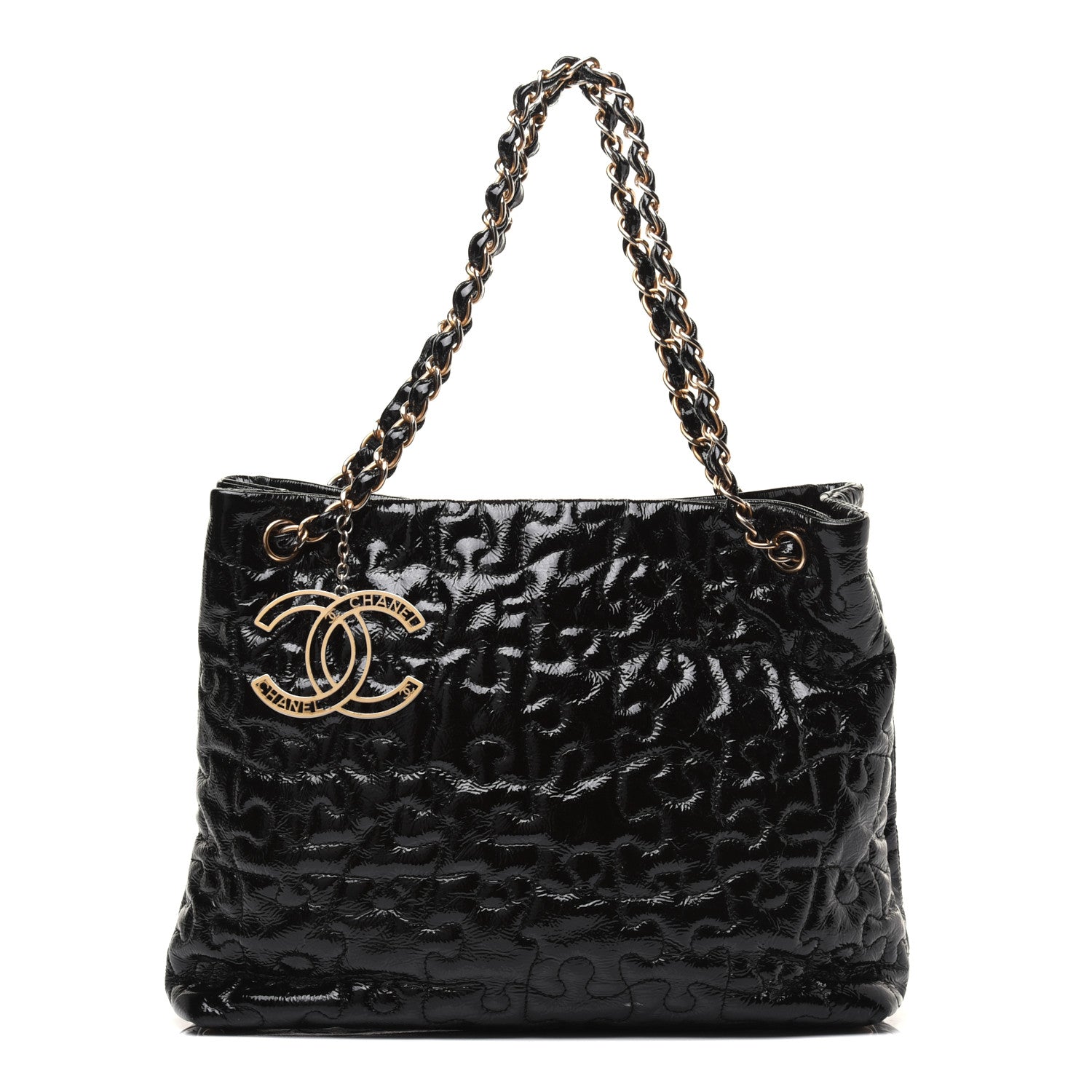 Chanel Crackled Patent Puzzle Tote Black 1 of 24