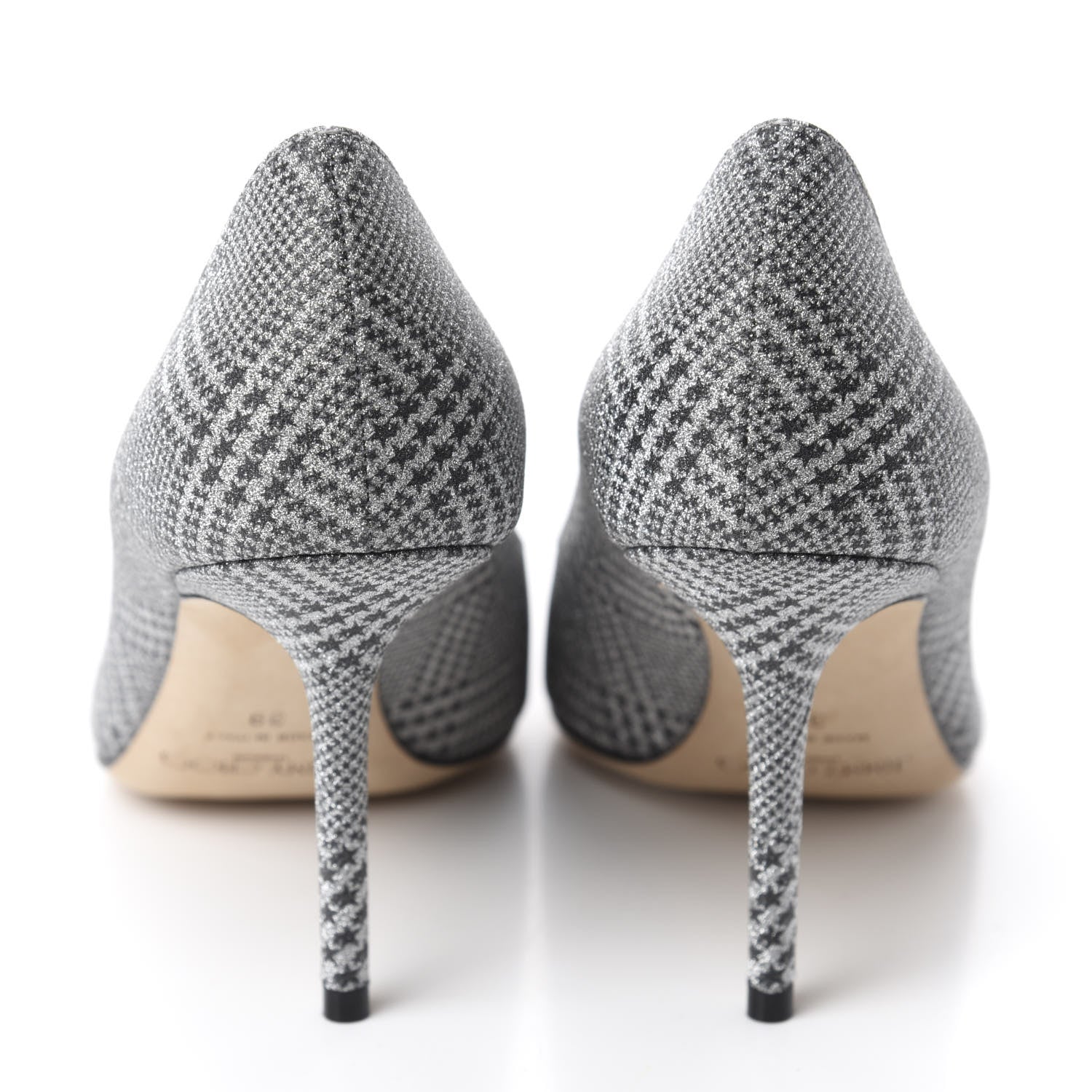 Jimmy Choo Metallic Fabric Plaid Love Prince Of Stars 85 Pump 39 Silver 5 of 10