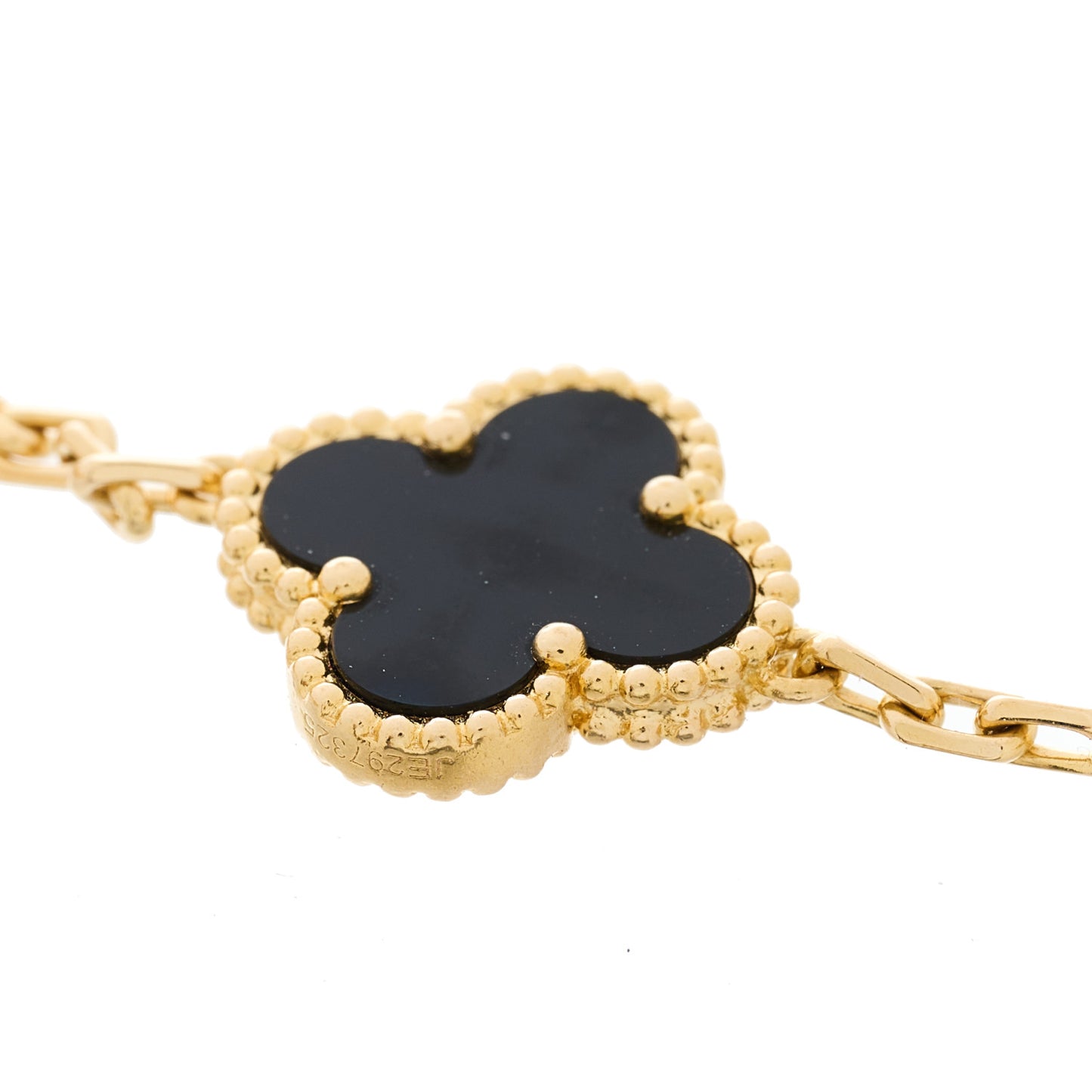 18K Yellow Gold Black Onyx 5 Motifs Vintage Alhambra Bracelet