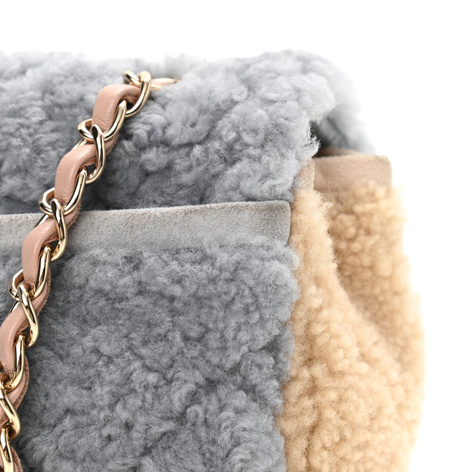Chanel Shearling Sheepskin Single Flap Gray Pink Beige 12 of 14