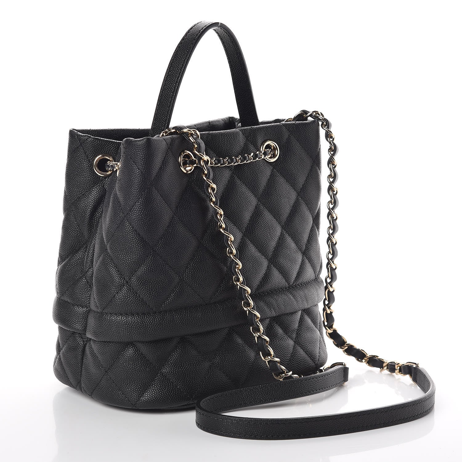 Chanel Caviar Quilted Rolled Up Bucket Drawstring Bag Black 3 of 9