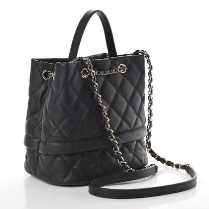 Chanel Caviar Quilted Rolled Up Bucket Drawstring Bag Black 3 of 9