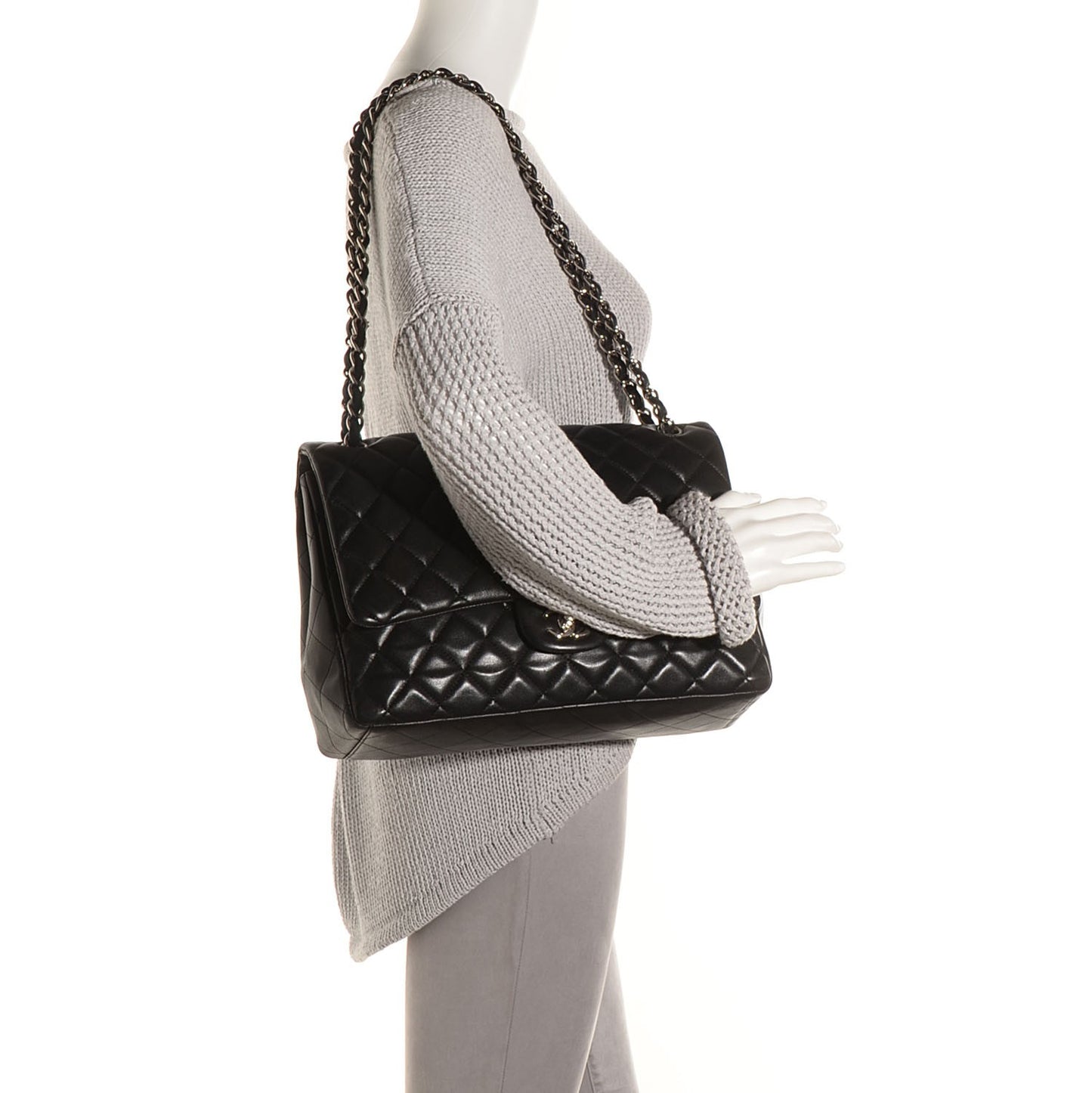 Lambskin Quilted Jumbo Single Flap Black