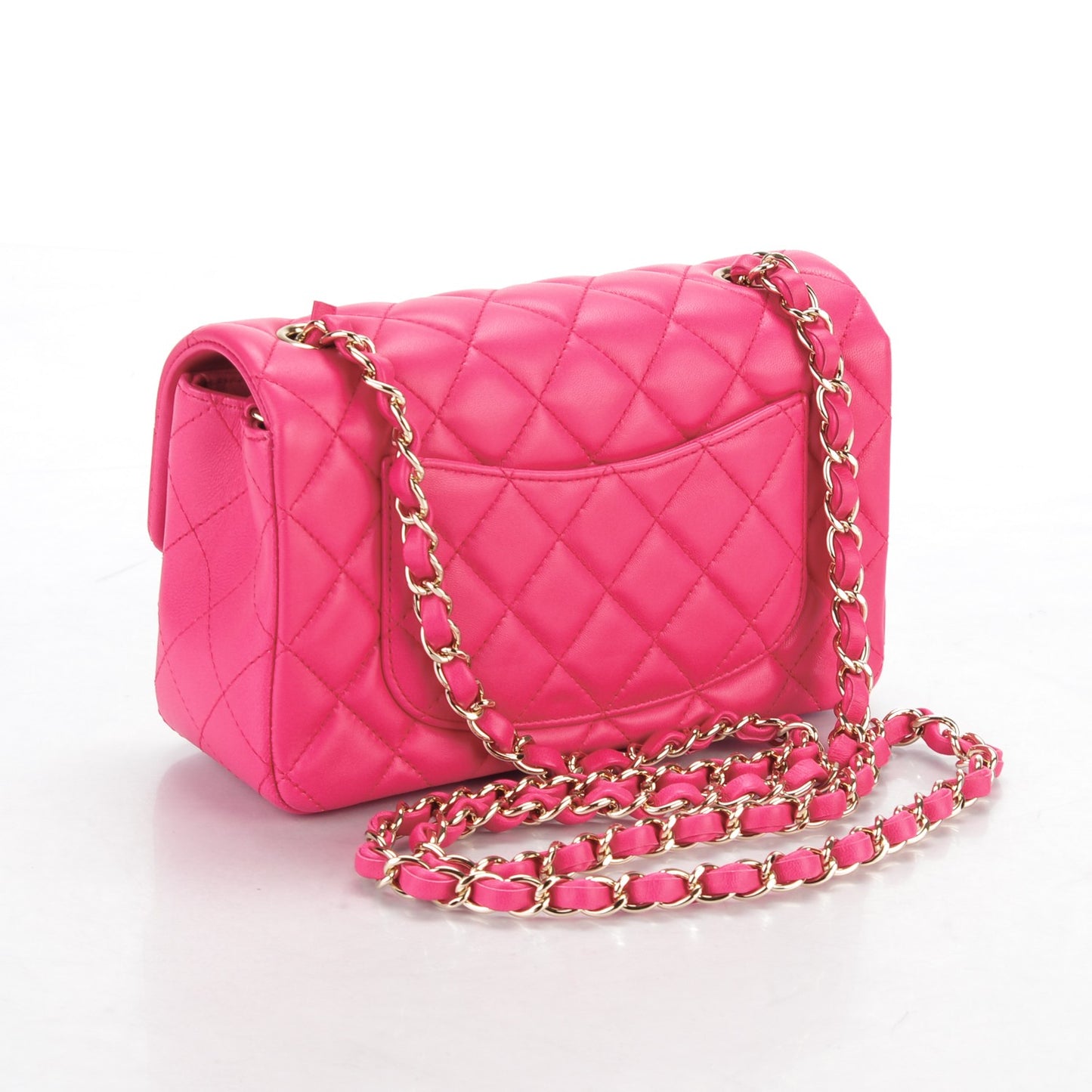 Lambskin Quilted Mini Rectangular Flap Dark Pink
