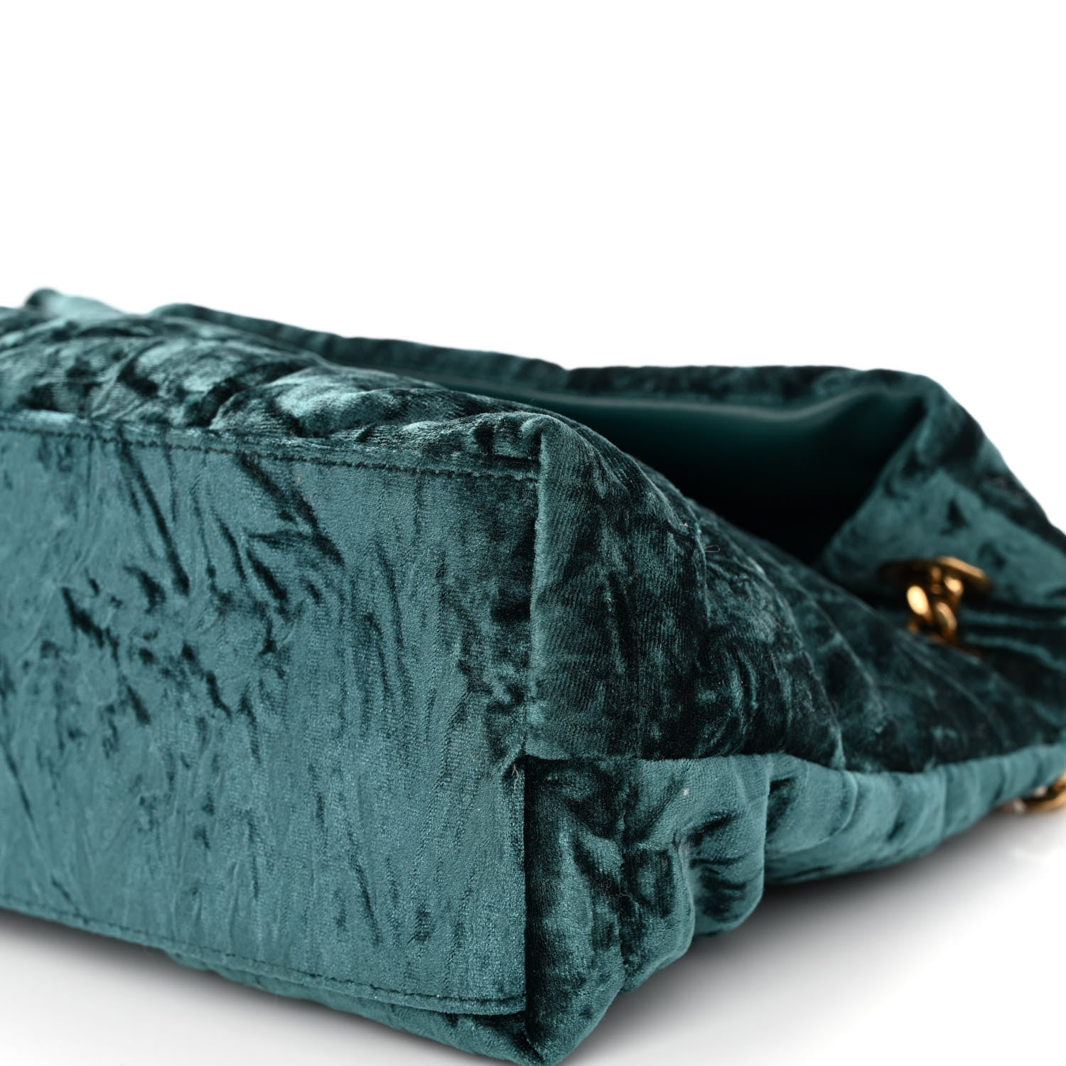Saint Laurent Crushed Velvet Quilted Small Loulou Puffer Monogram Chain Satchel Emerald 9 of 9