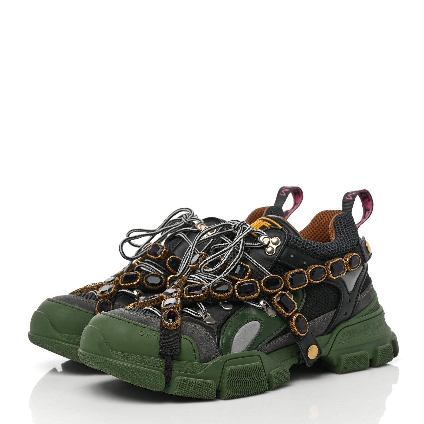 X SEGA Mesh Suede Calfskin Removable Crystals Mens Flashtrek Sneakers 8.5 Loess Black Olive Green