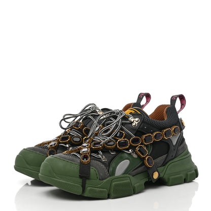 Gucci X SEGA Mesh Suede Calfskin Removable Crystals Mens Flashtrek Sneakers 8.5 Loess Black Olive Green 3 of 8