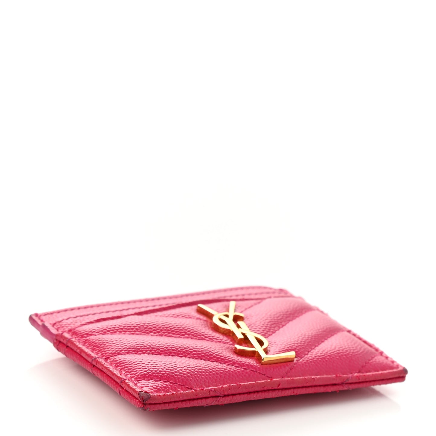Grain De Poudre Matelasse Chevron Monogram Credit Card Case Fresh Fuxia