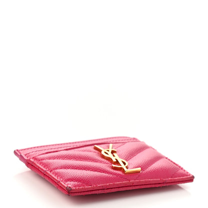 Saint Laurent Grain De Poudre Matelasse Chevron Monogram Credit Card Case Fresh Fuxia 3 of 8