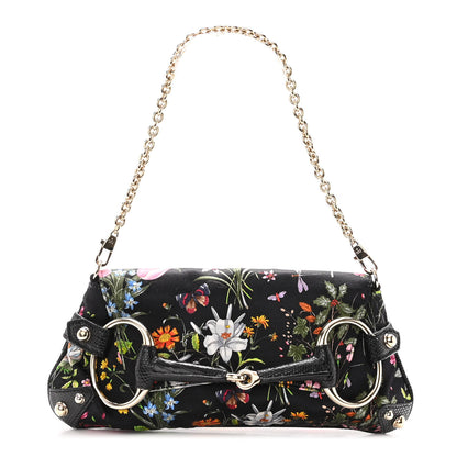 Gucci Satin Lizard Flora Floral Horsebit Clutch Black 1 of 10