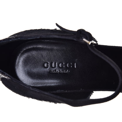 Gucci Laminated Snakeskin Kid Scamosciato Ankle Strap Peep Toe Pumps 38.5 Anthracite Black 7 of 8