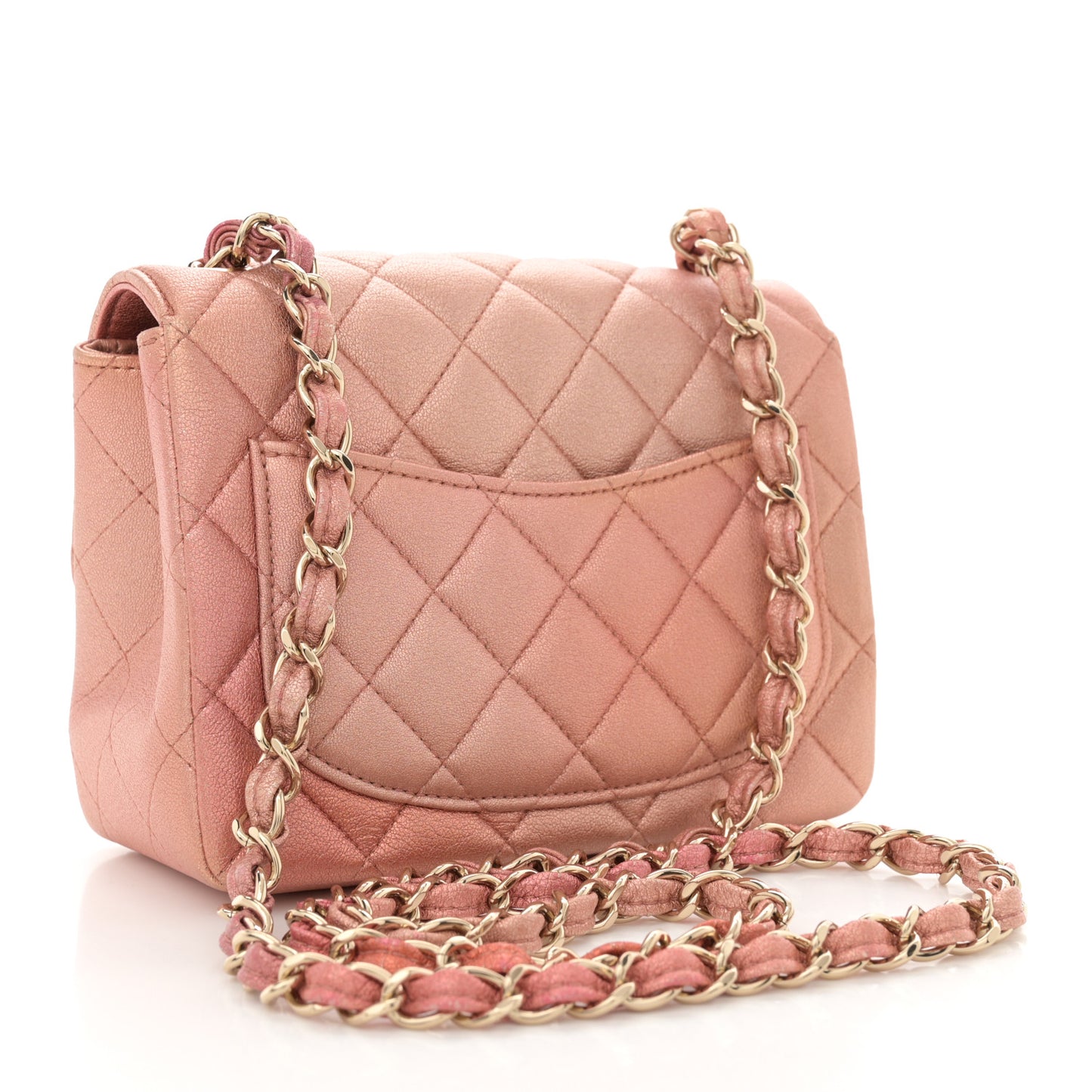 Metallic Lambskin Quilted Ombre Mini Square Flap Pink