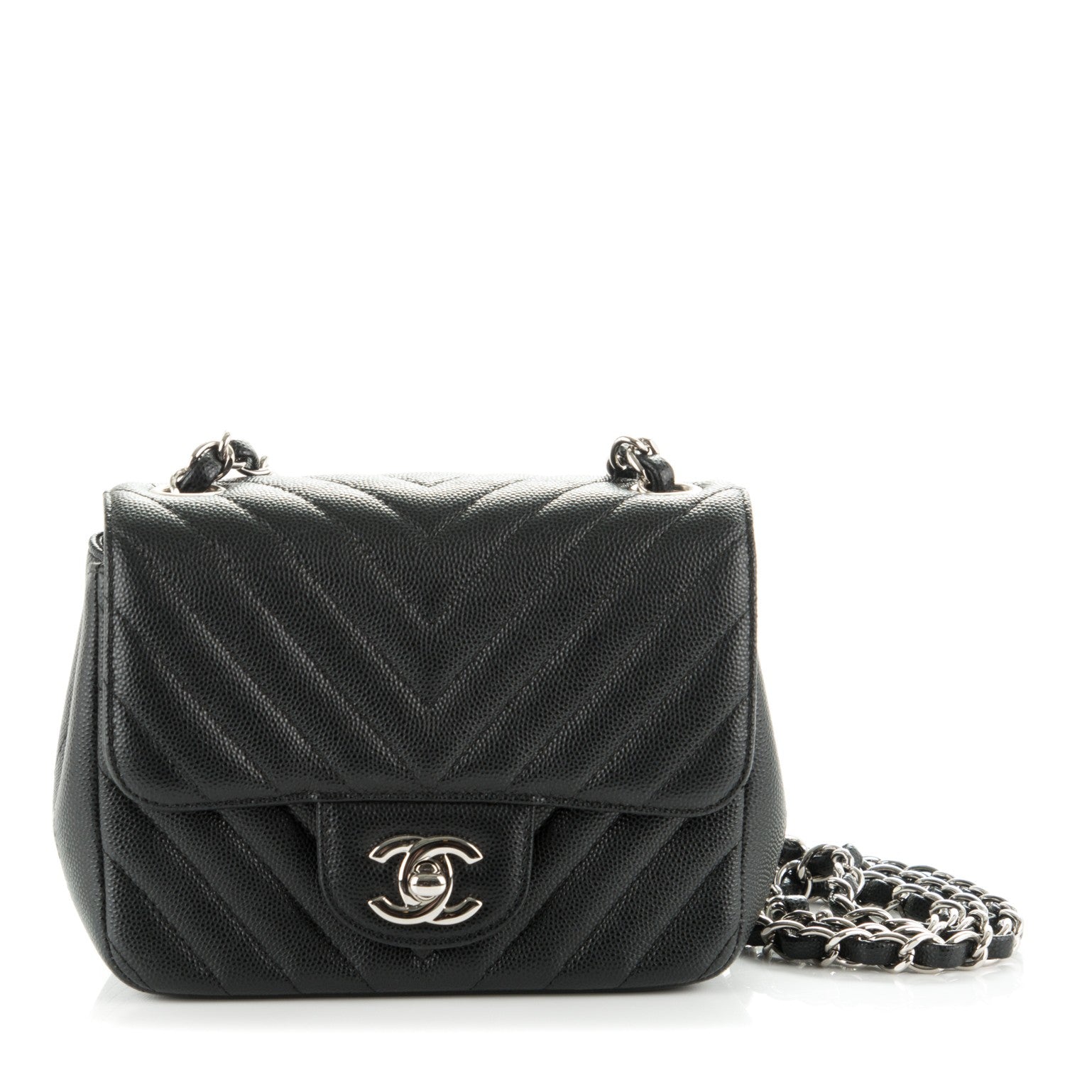 Chanel Caviar Chevron Quilted Mini Square Flap Black 1 of 8