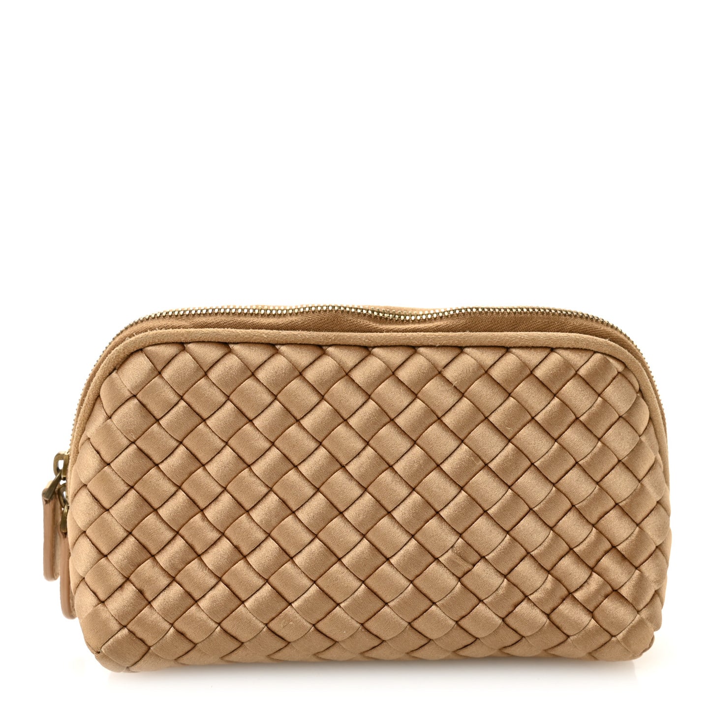 Satin Intrecciato Small Cosmetic Pouch Camel