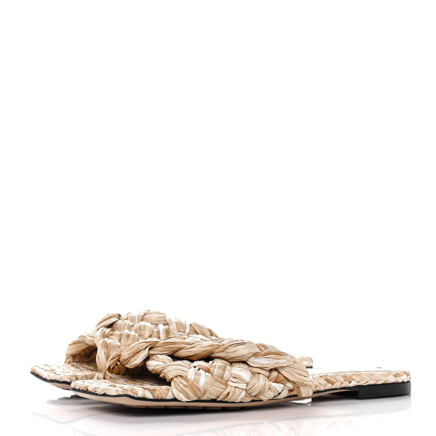 Bottega Veneta Raffia Twisted Intrecciato Stretch Flat Sandals 36.5 Macadamia 3 of 7