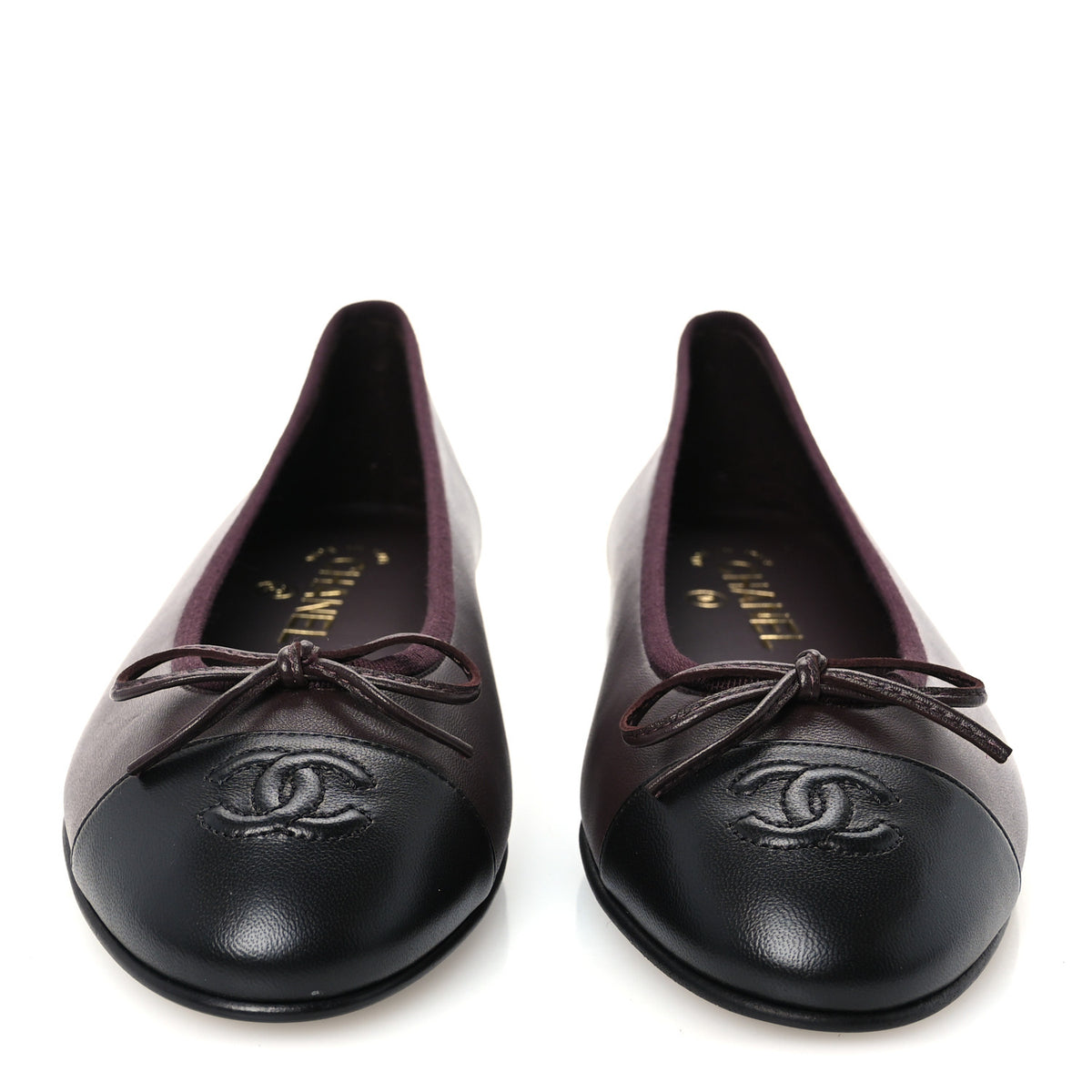 Chanel Lambskin Cap Toe CC Ballerina Flats 38 Dark Brown Black 3 of 10