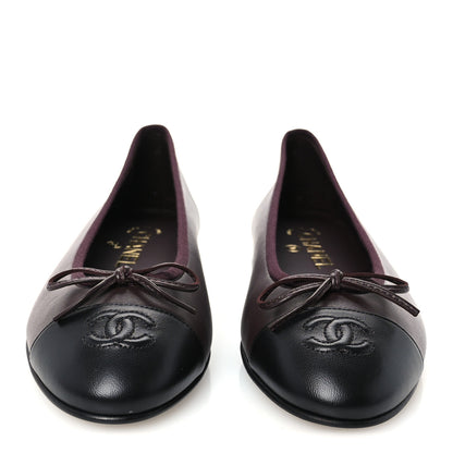 Chanel Lambskin Cap Toe CC Ballerina Flats 38 Dark Brown Black 3 of 10