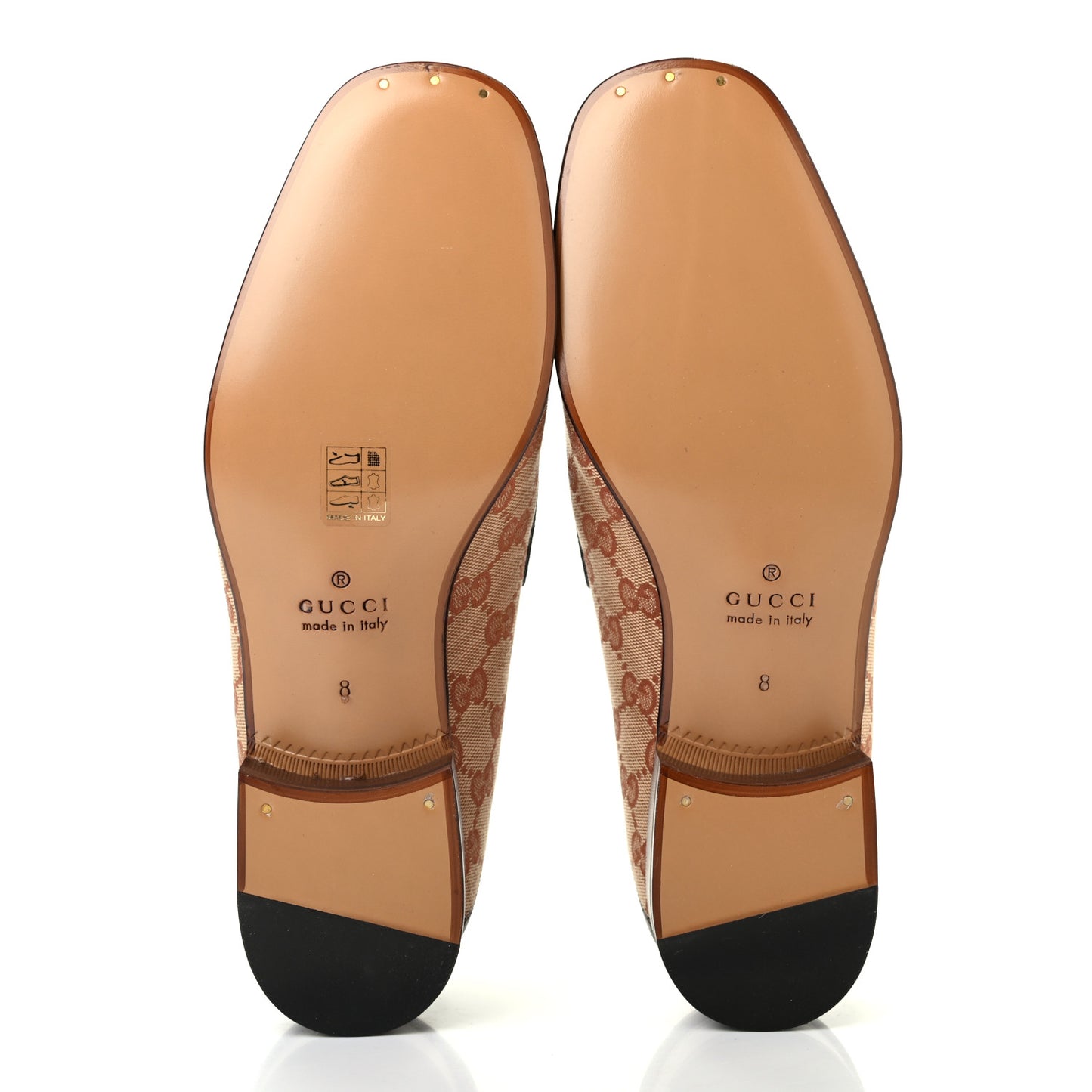 GG Monogram Goatskin Web Mens Horsebit Loafers 8 Beige Ruggine Light Brown