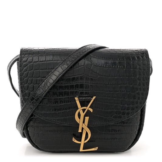 Crocodile Embossed Calfskin Small Kaia Satchel Black