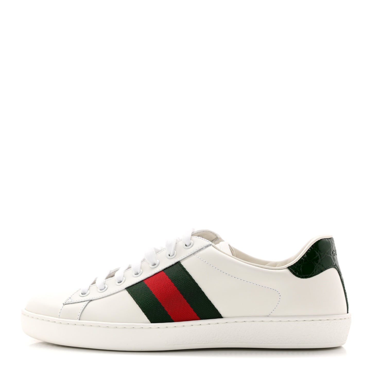 Calfskin Crocodile Web Mens Ace Sneakers 8 White Green