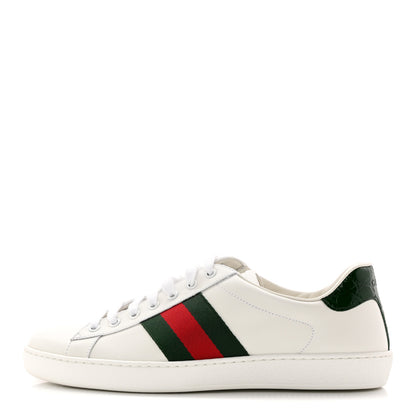 Gucci Calfskin Crocodile Web Mens Ace Sneakers 8 White Green 1 of 16