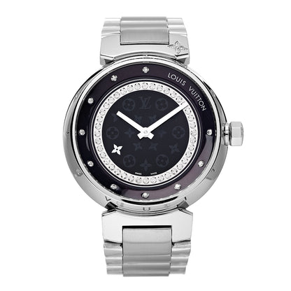 Louis Vuitton Stainless Steel Diamond 34mm Tambour Quartz Watch Black 1 of 8
