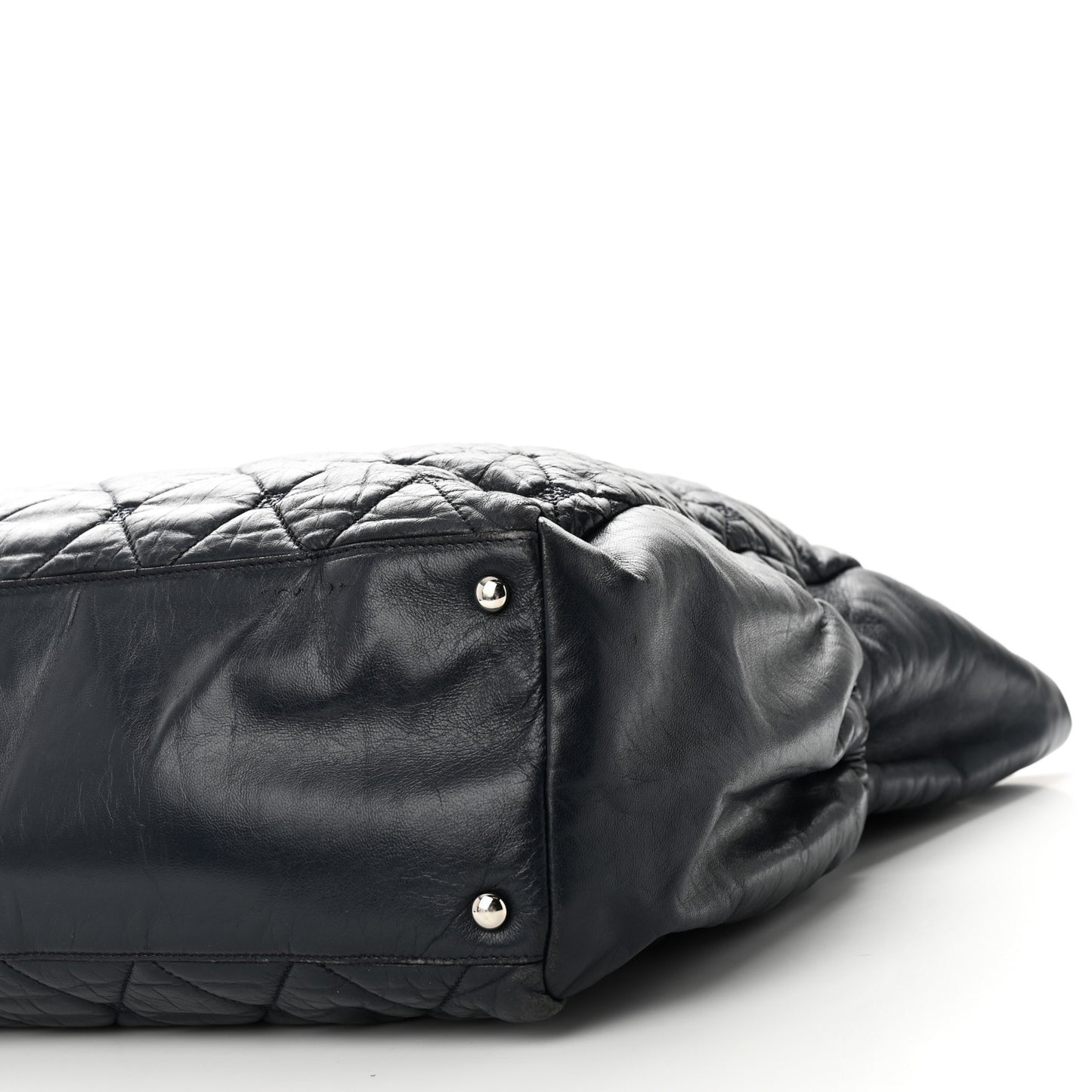 Lambskin Quilted Hidden Chain Tote Navy