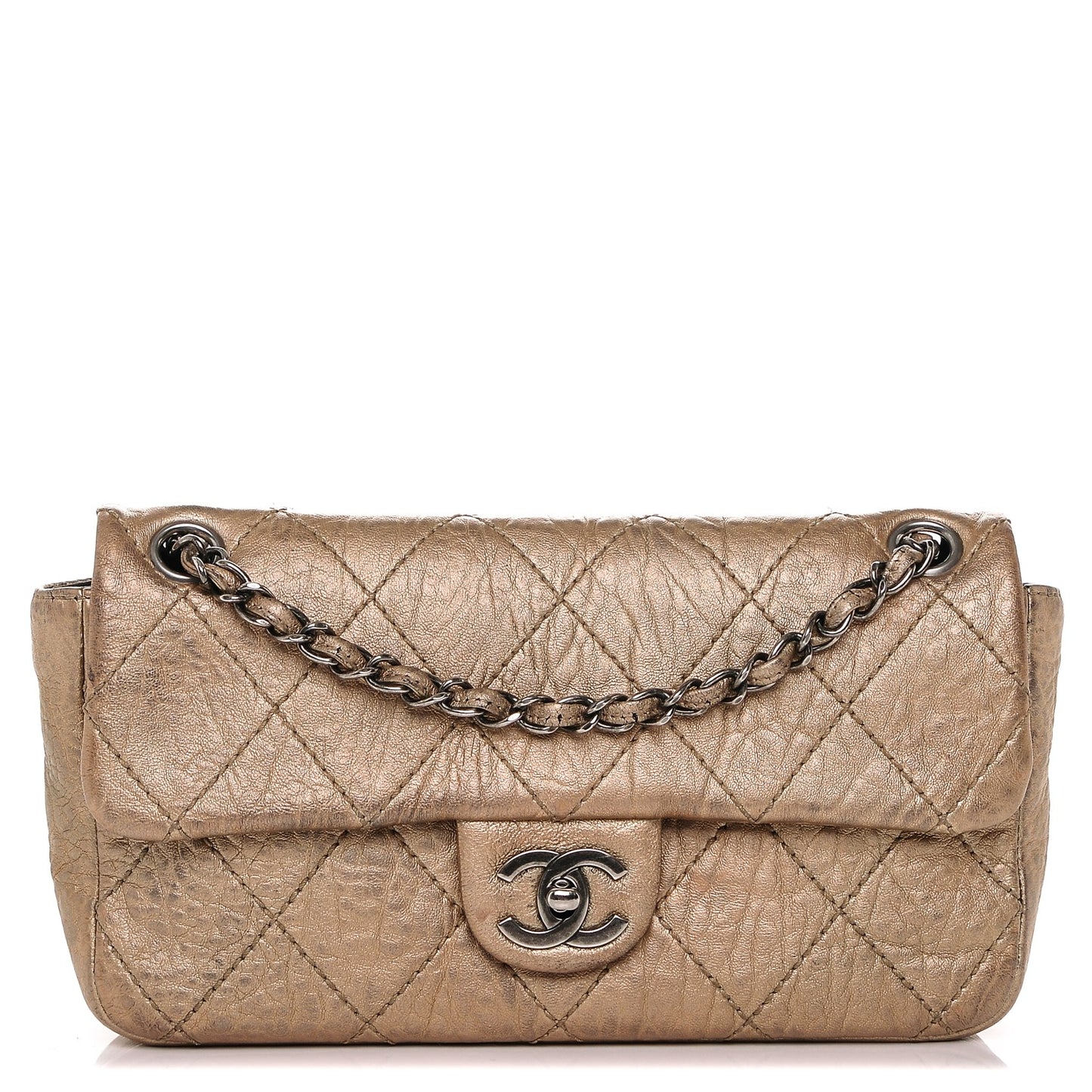 Distressed Metallic Lambskin Le Marais Ligne Flap Gold