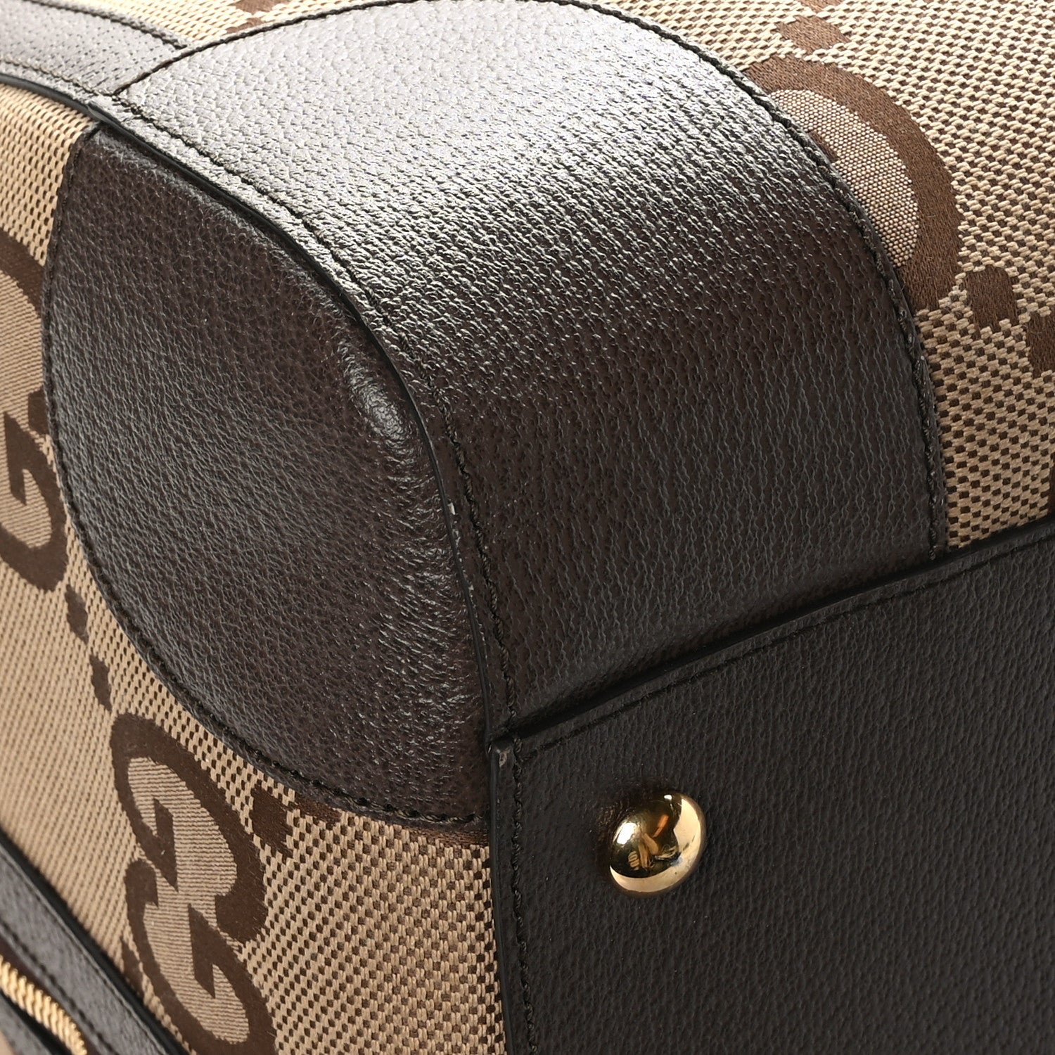 Gucci Monogram Jumbo GG Textured Dollar Calfskin Web Maxi Duffle Bag Camel Ebony 8 of 11