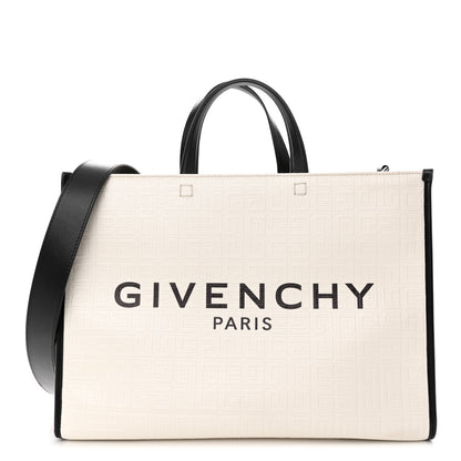 Givenchy Canvas Logo 4G Embossed Medium Tote Beige Black 1 of 11