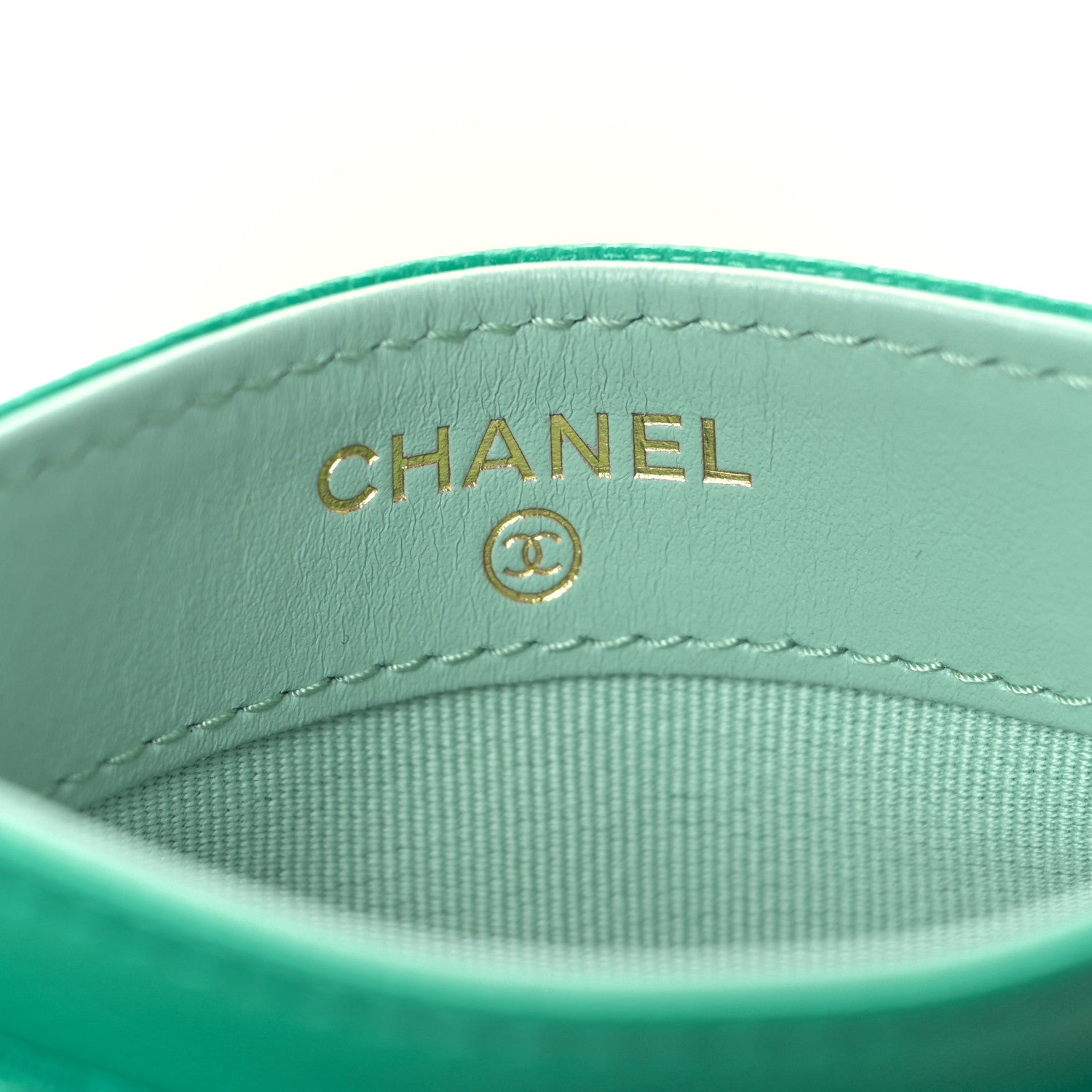 Chanel Caviar Metal Perforated Quilted CC Card Holder Green 7 of 11