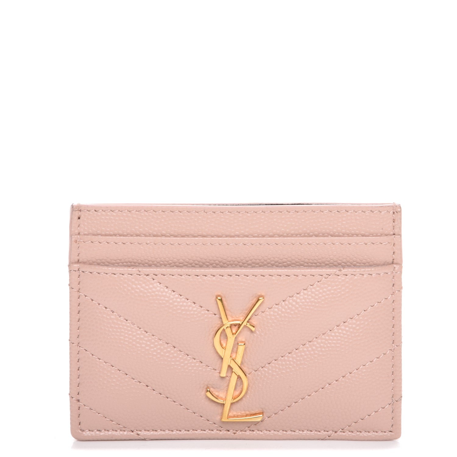 Saint Laurent Grain De Poudre Matelasse Chevron Monogram Credit Card Case Pale Pink 1 of 8