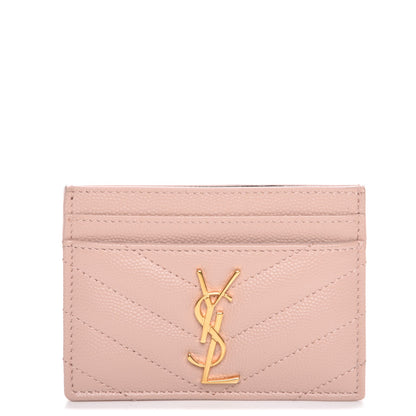 Saint Laurent Grain De Poudre Matelasse Chevron Monogram Credit Card Case Pale Pink 1 of 8