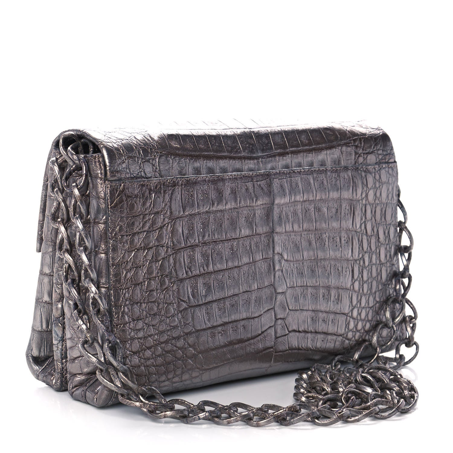 Nancy Gonzalez Metallic Crocodile Flap Chain Shoulder Bag Grey 3 of 10