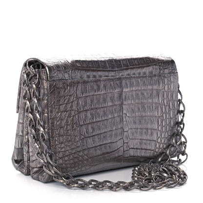 Nancy Gonzalez Metallic Crocodile Flap Chain Shoulder Bag Grey 3 of 10