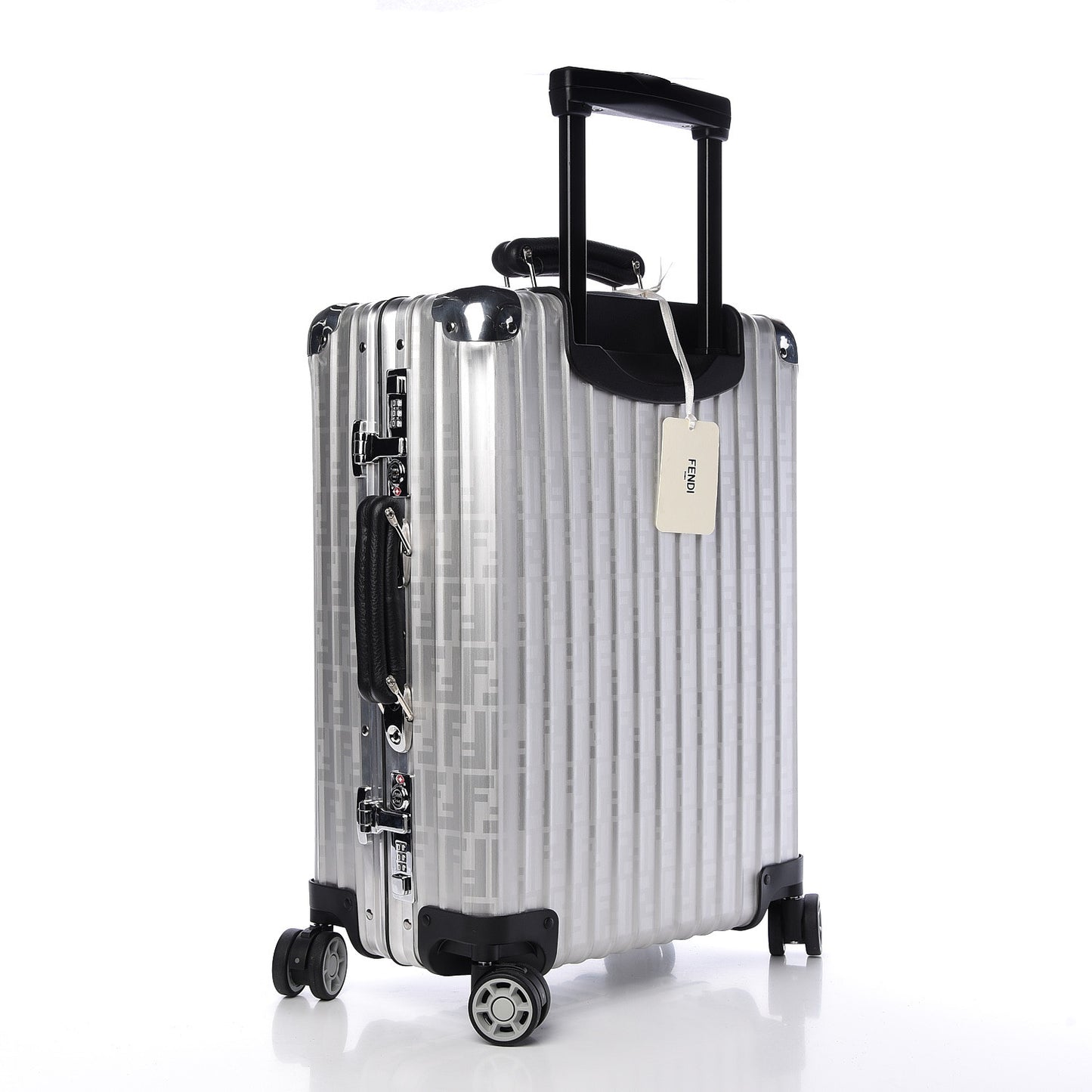 X RIMOWA Aluminum FF Print Roll Away Carry On Luggage Silver