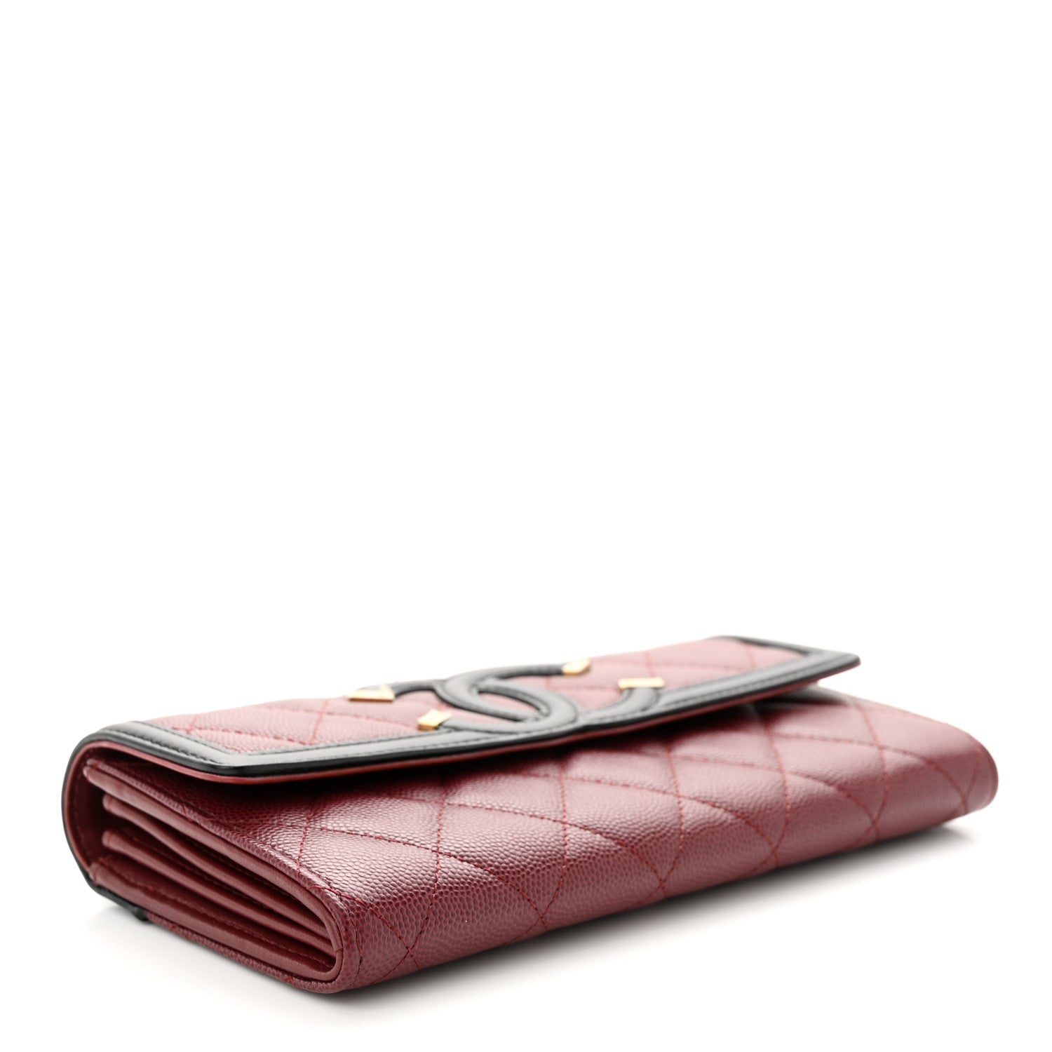 Chanel Caviar Quilted Filigree Large Gusset Flap Wallet Burgundy Black 4 of 8