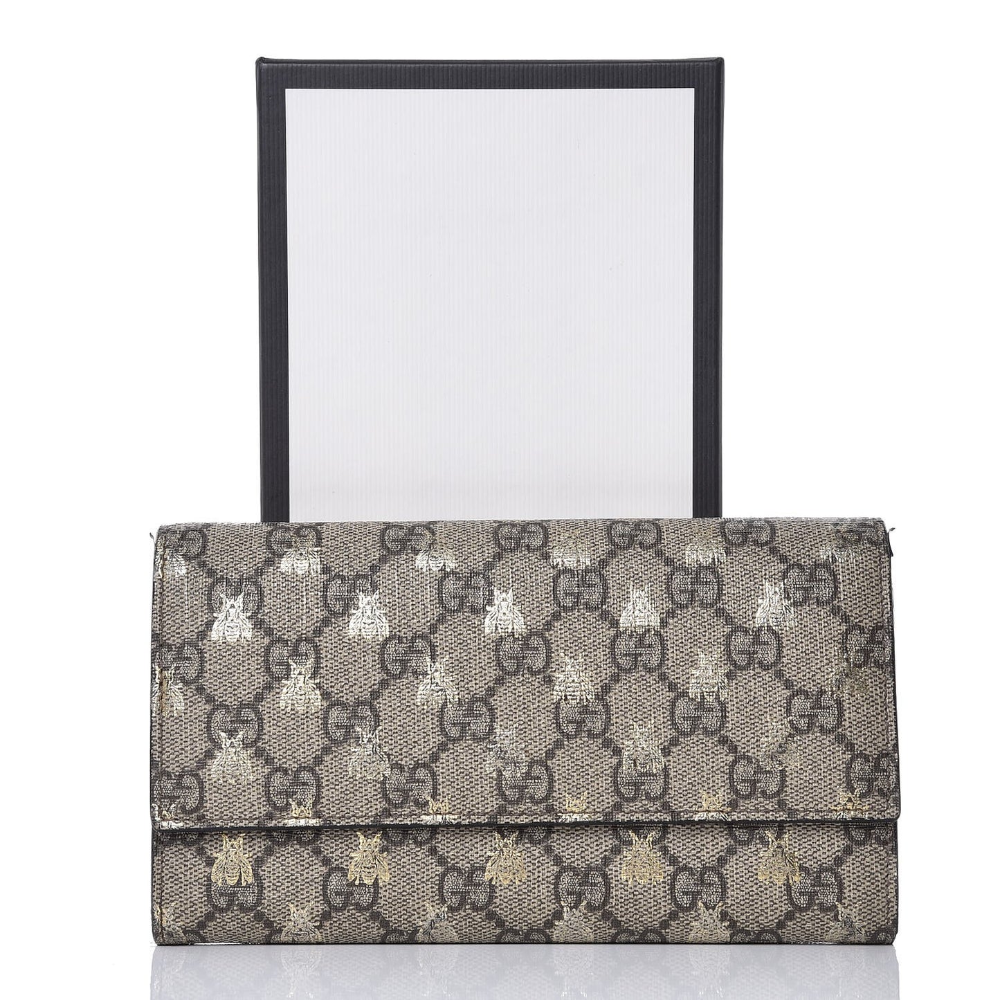 GG Supreme Monogram Bees Continental Wallet Beige Oro Black