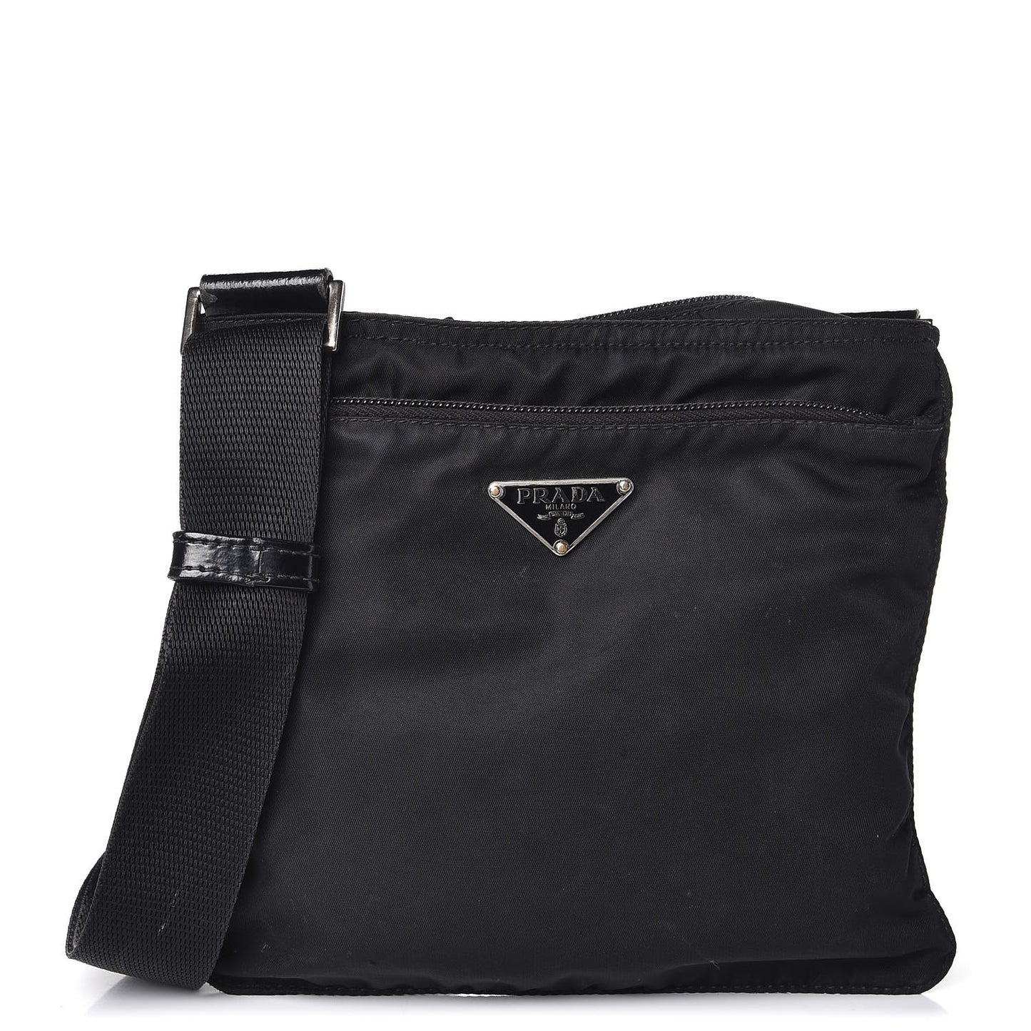 Nylon Small Flat Messenger Bag Black