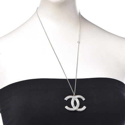 Chanel Baguette Crystal CC Necklace Silver 2 of 6
