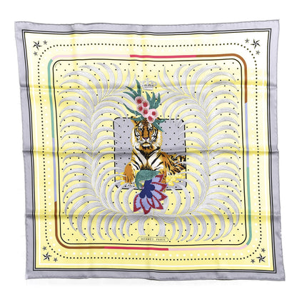 Hermes Silk Tiger Royal Fleuri Scarf 70 Gris Perle Jaune Soufre Gris 1 of 4