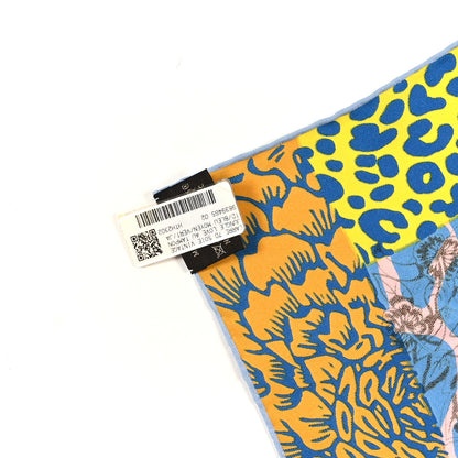 Hermes Silk Vintage Jungle Love au Tampon Scarf 70 Blue Moyen Vert Jaune 4 of 4