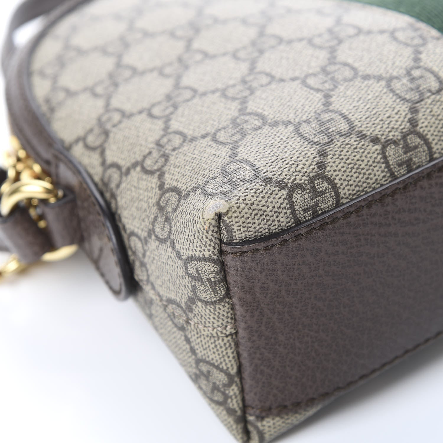 Gucci GG Supreme Monogram Textured Dollar Calfskin Web Small Ophidia Dome Shoulder Bag Beige Ebony New Acero 9 of 14