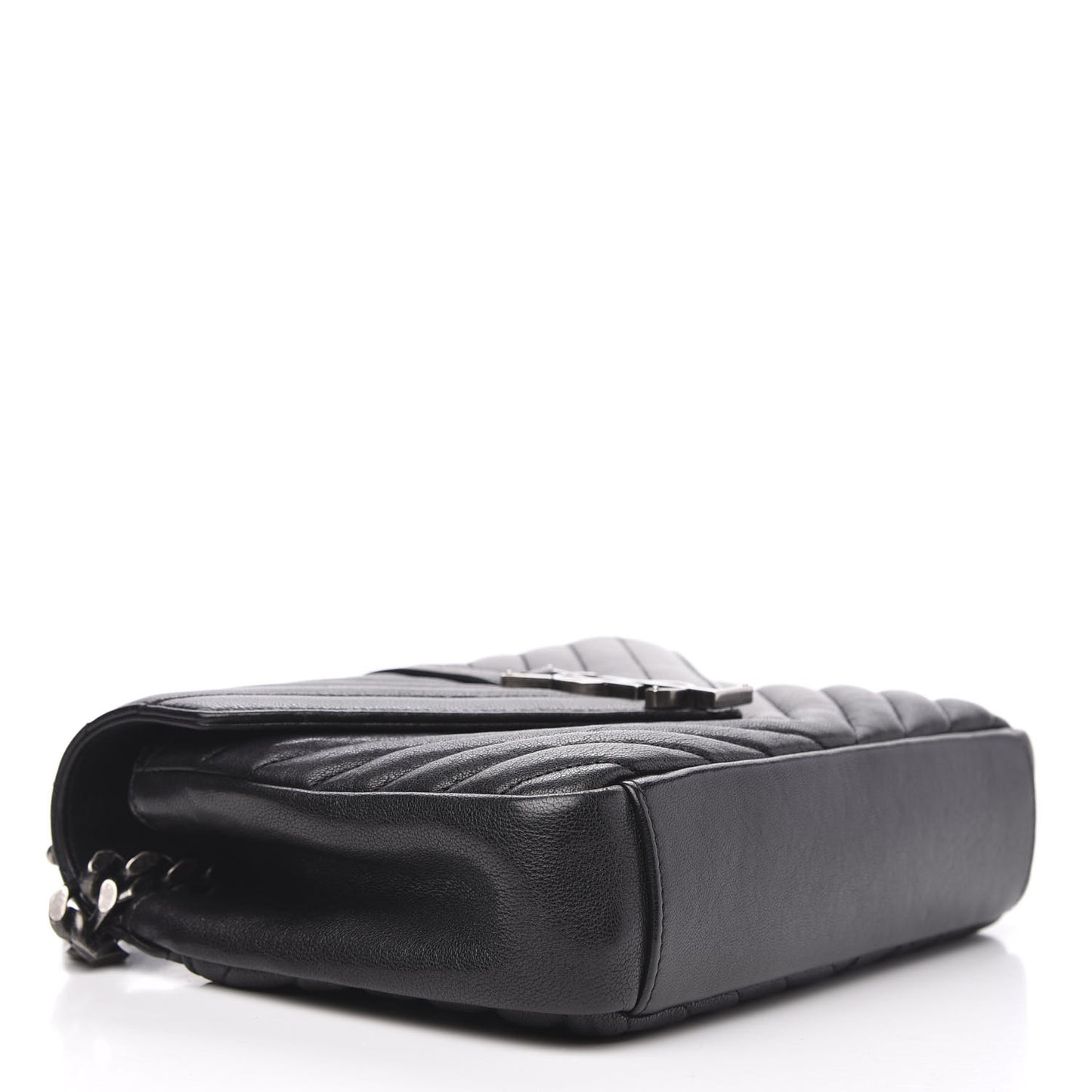 Sheepskin Matelasse Chevron Monogram Medium College Bag Black