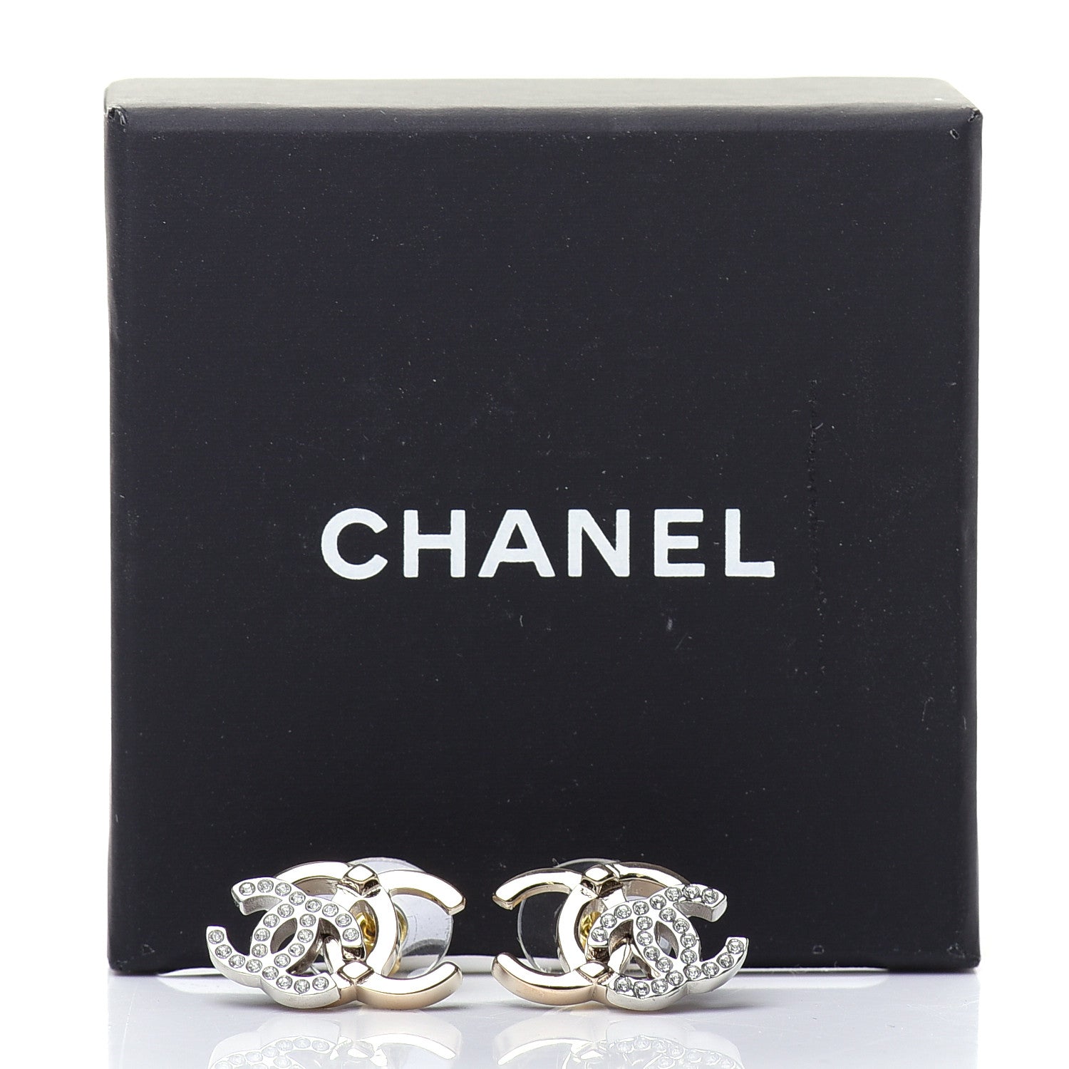 Chanel Crystal Double CC Earrings Gold Silver 5 of 5