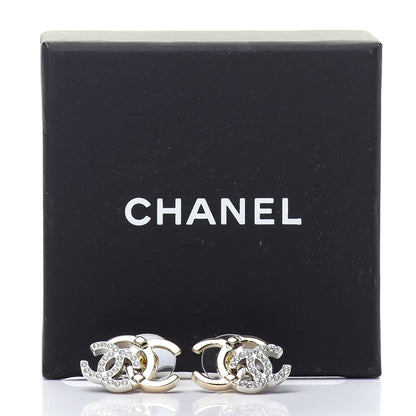 Chanel Crystal Double CC Earrings Gold Silver 5 of 5