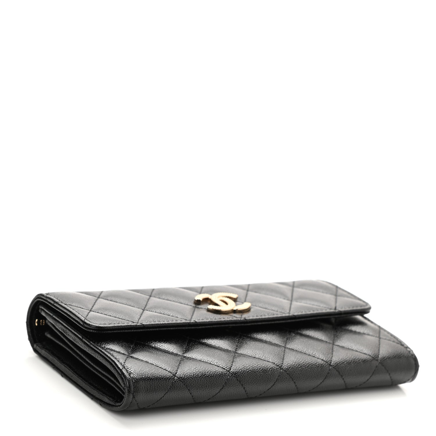 Chanel Caviar Quilted Studded CC Large Gusset Flap Wallet Black 4 of 9
